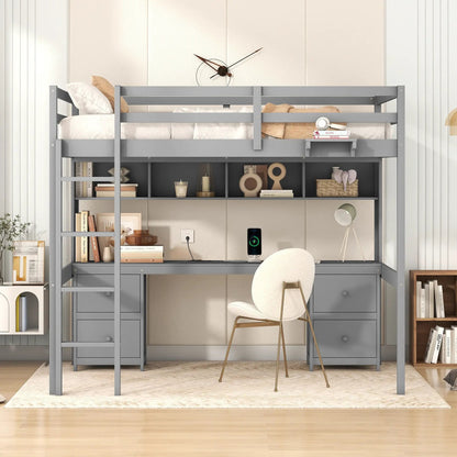Loft Bed With Desk and Storage Charging Station
