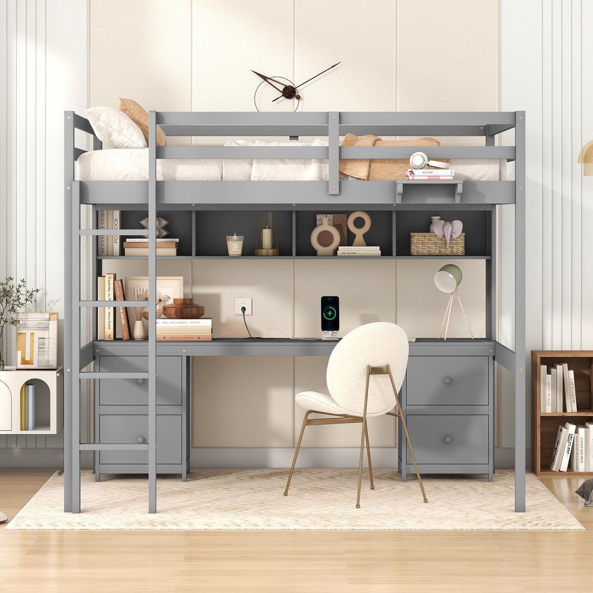 Gray metal loft bed with integrated desk, cabinets and charging station by HouseOfZazla on Tampa Home & Garden Store