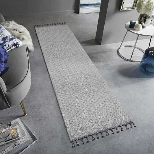 Guros medallion indoor/outdoor area rug gray woven with tassels by Unique Piece Furniture on Tampa Home & Garden Store