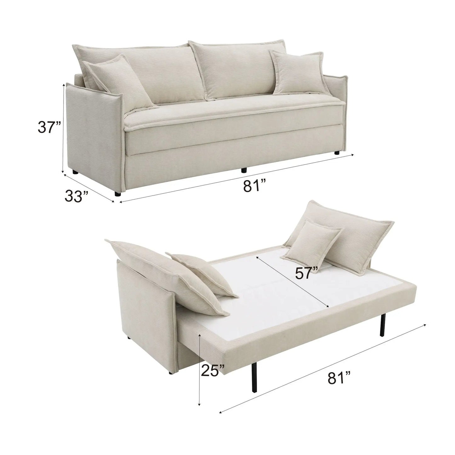 Elisea sleeper sectional sofa beige fabric with 2 toss pillows by Unique Piece Furniture on Tampa Home & Garden Store