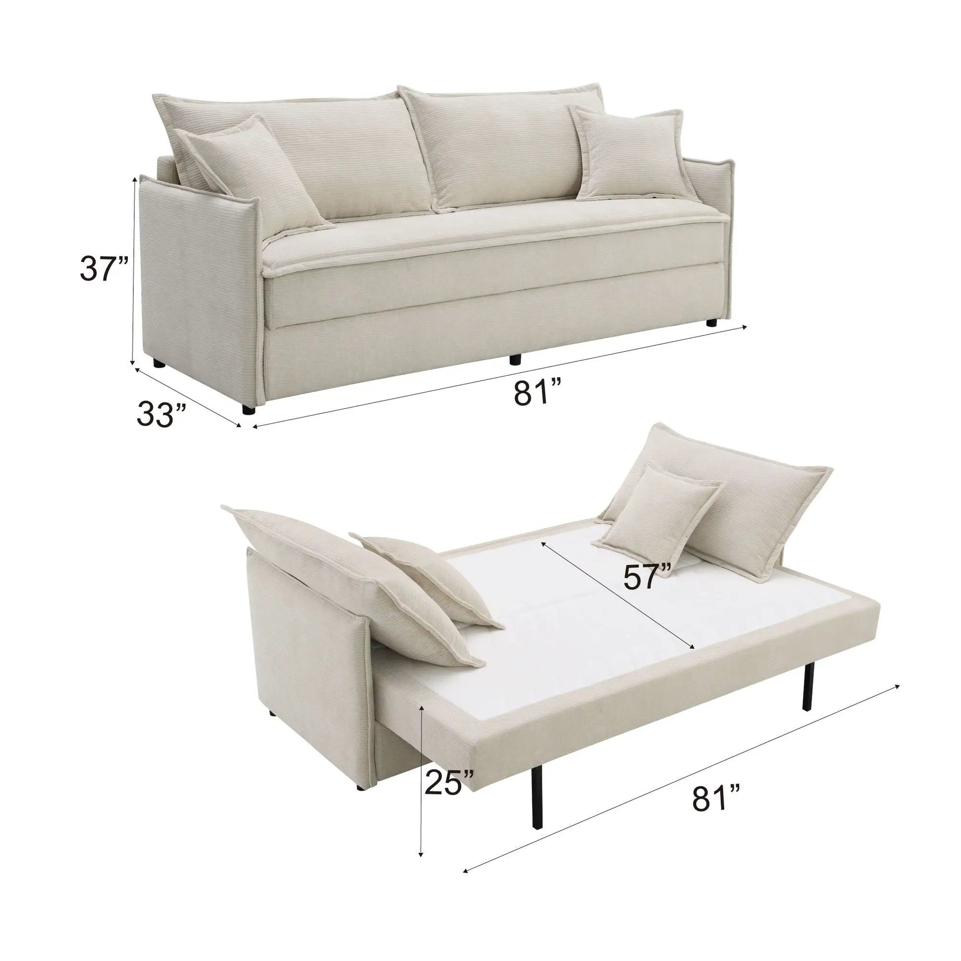 Elisea sleeper sectional sofa beige fabric with 2 toss pillows by Unique Piece Furniture on Tampa Home & Garden Store