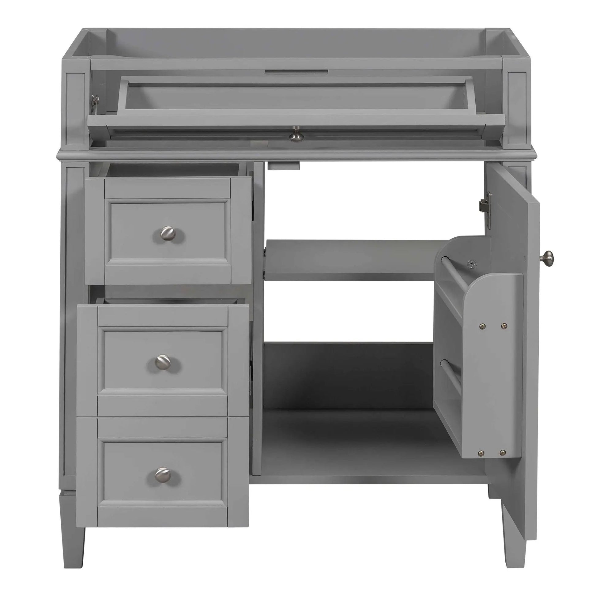 Bathroom vanity base with 2 drawers and tip-out drawer, gray finish, storage cabinet on Tampa Home & Garden Store