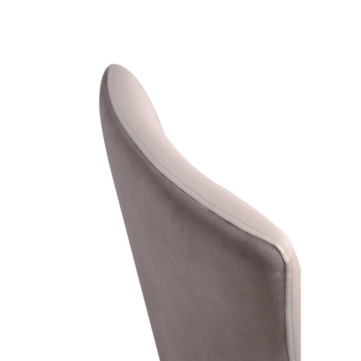 Shubert dining chair back close-up gray beige two-tone upholstery with stitching on Tampa Home & Garden Store