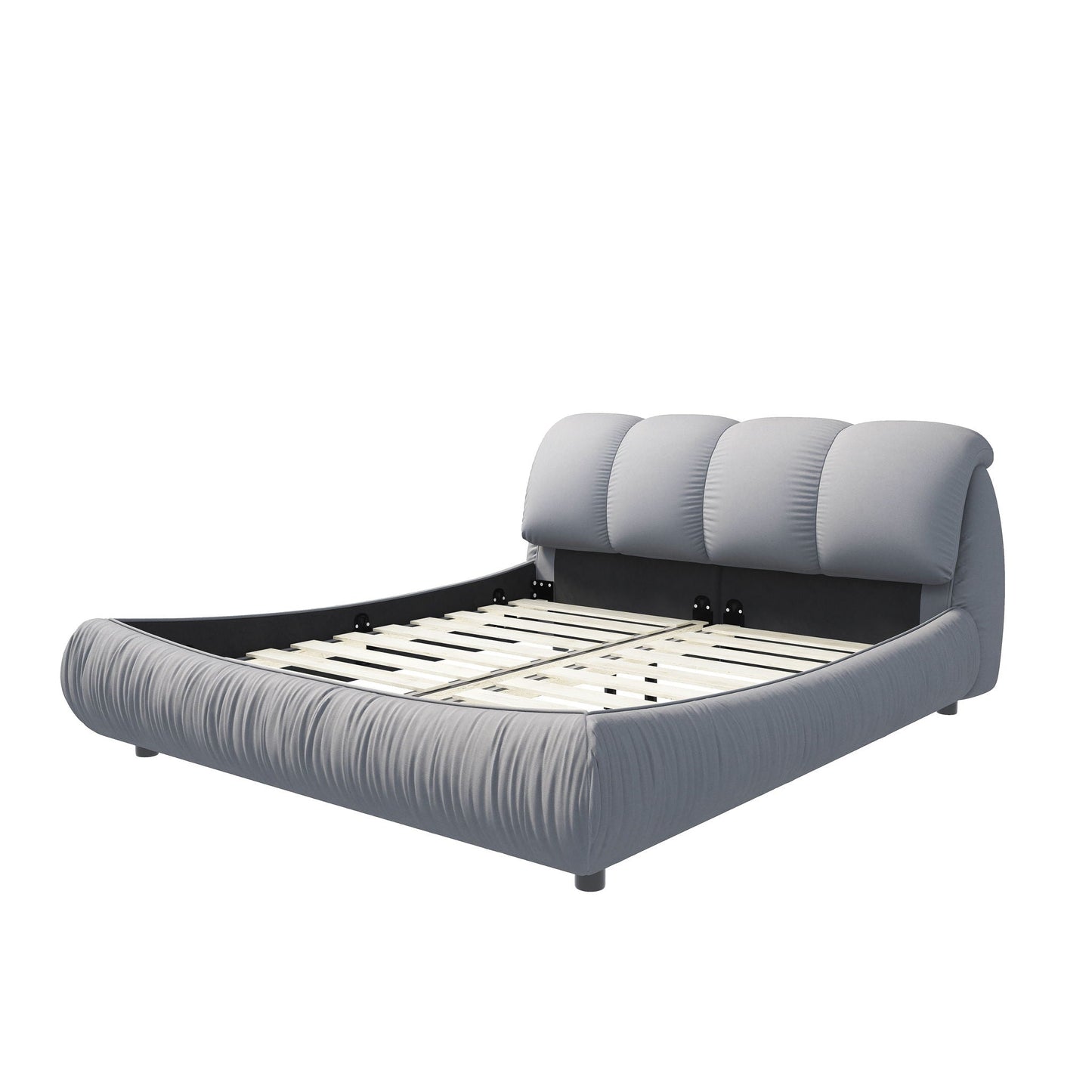 Upholstered platform bed with oversized backrest in gray fabric, solid wood frame HouseOfZazla on Tampa Home & Garden Store