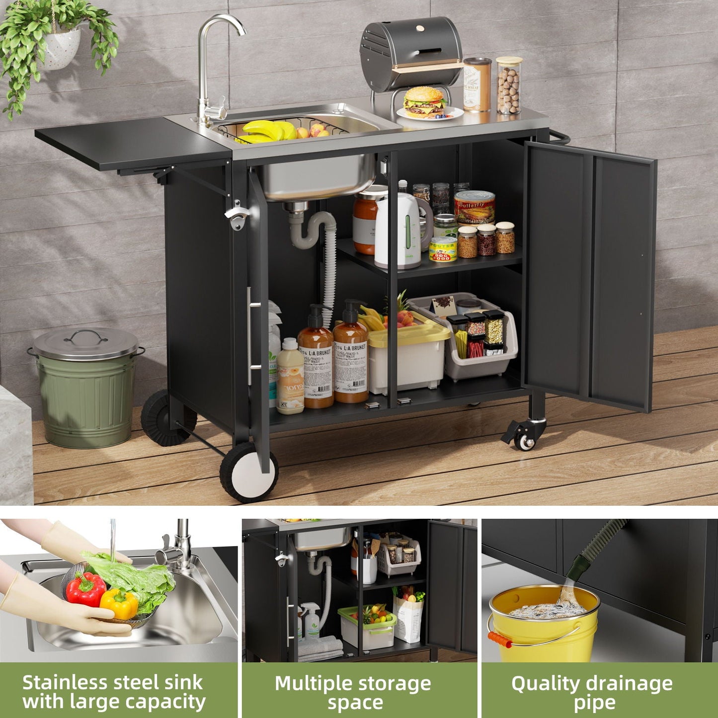 Outdoor Stainless Steel Grill Table and Sink