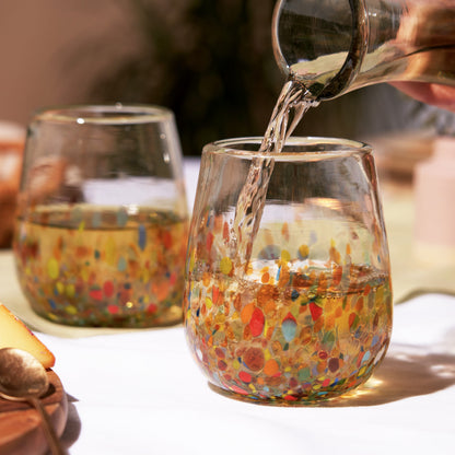 Pair of Recycled Multicolor Stemless Wine Glasses
