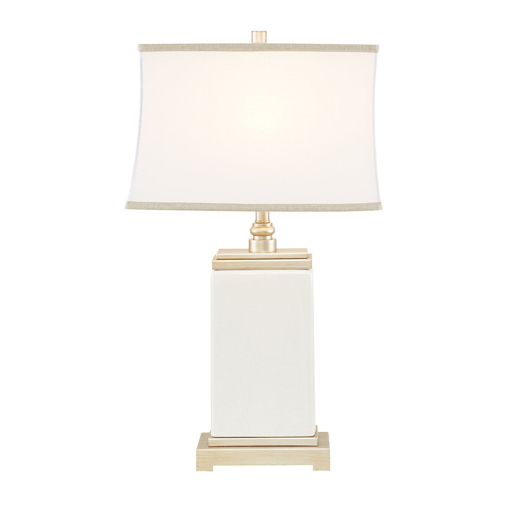 Rectangular ceramic table lamp by HouseOfZazla with white ceramic base and gold-tone accents on Tampa Home & Garden Store