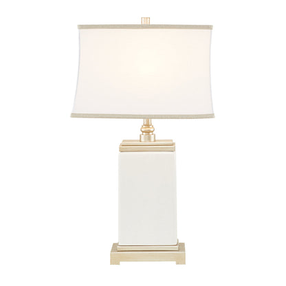 Rectangular ceramic table lamp by HouseOfZazla with white ceramic base and gold-tone accents on Tampa Home & Garden Store