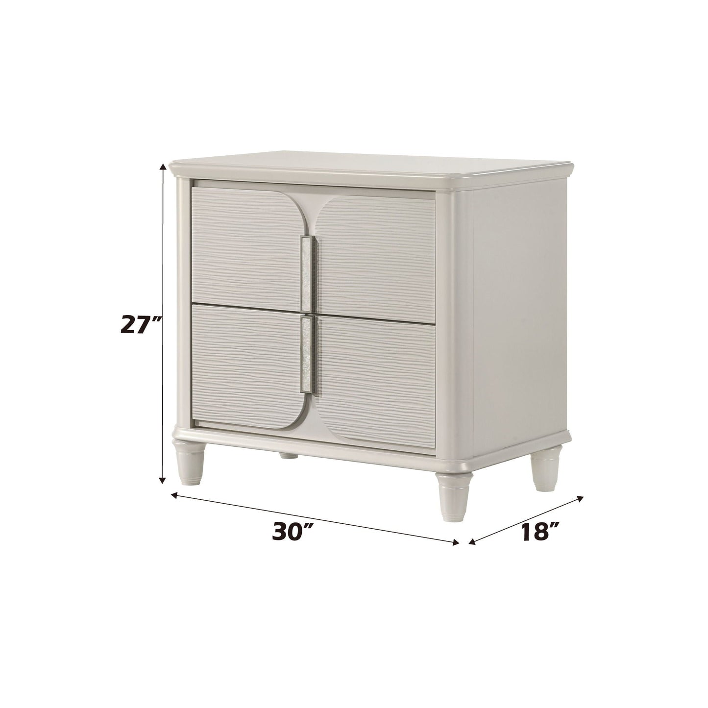 Laveda Nightstand White by HouseOfZazla, accent nightstand with 2 drawers and textured fronts on Tampa Home & Garden Store