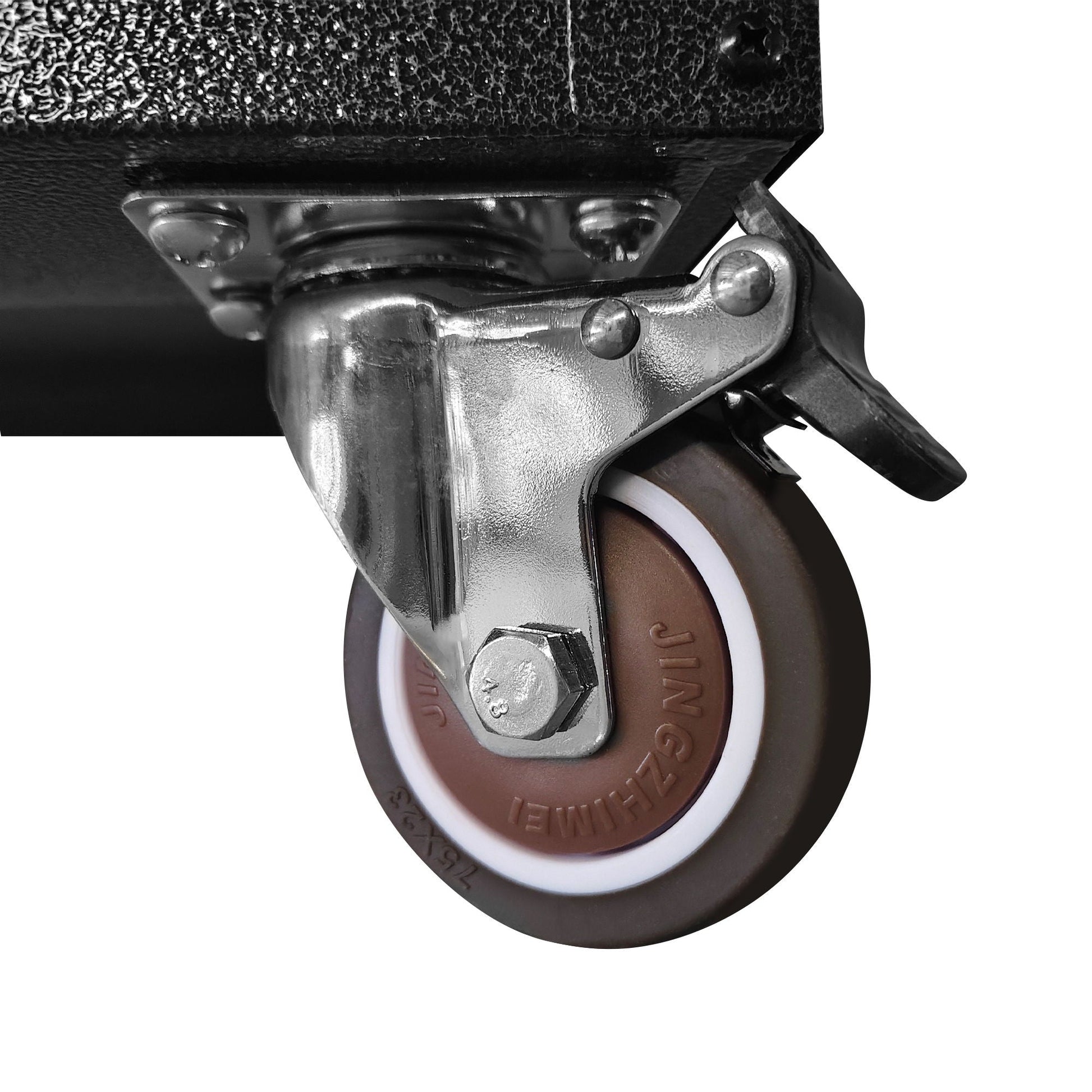 Sturdy metal tool storage cabinet caster wheel assembly with metal bracket on steel on Tampa Home & Garden Store