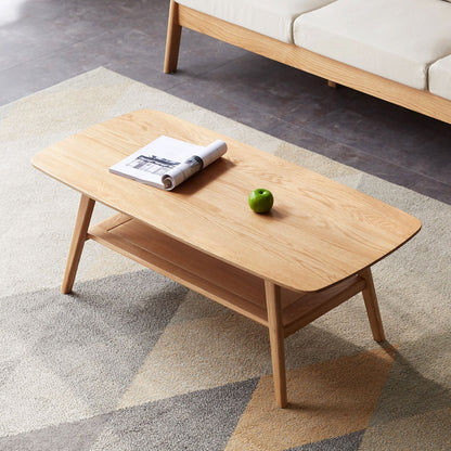 Low Oak Coffee Table With Solid Storage Shelf