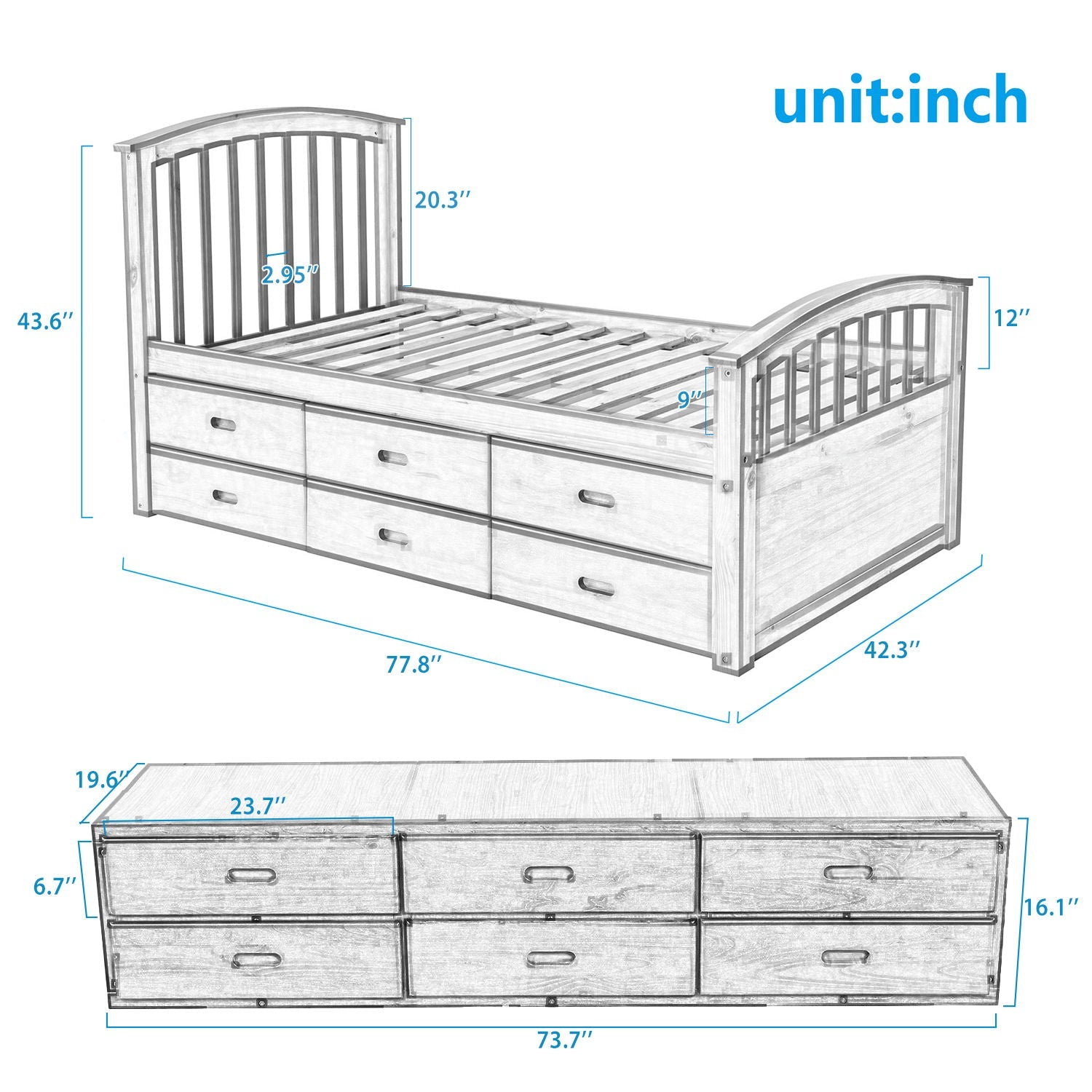 Platform storage bed solid wood with 6 drawers in light finish by HouseOfZazla on Tampa Home & Garden Store