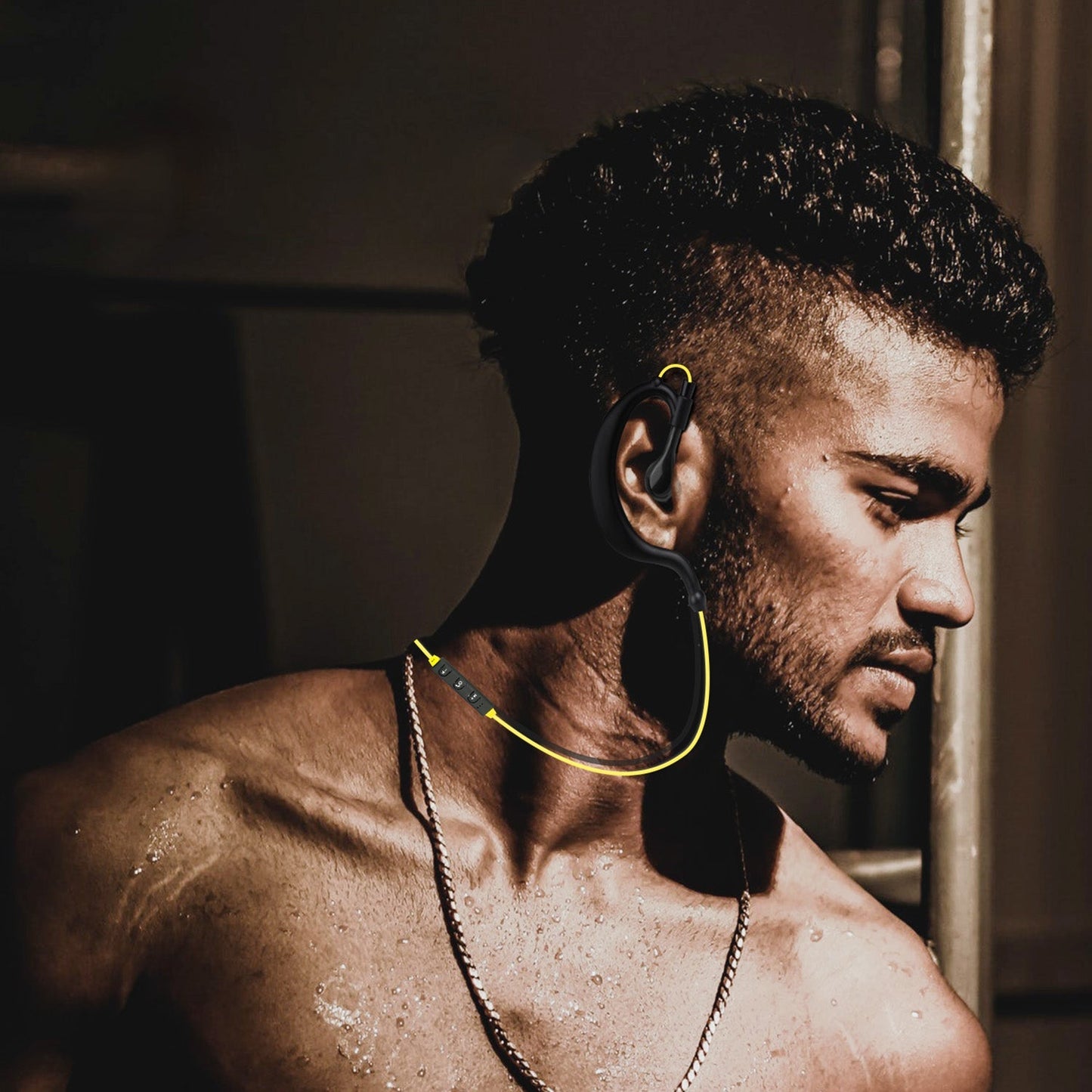 Wireless Headsets V4.1 sport in-ear neckband headphones with mic, GemGear, black neckband with yellow accents on Tampa Home & Garden Store