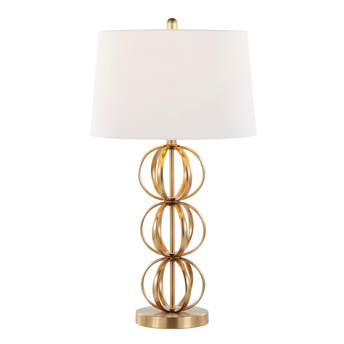 Linx contemporary table lamp with gold finish and white drum shade on Tampa Home & Garden Store