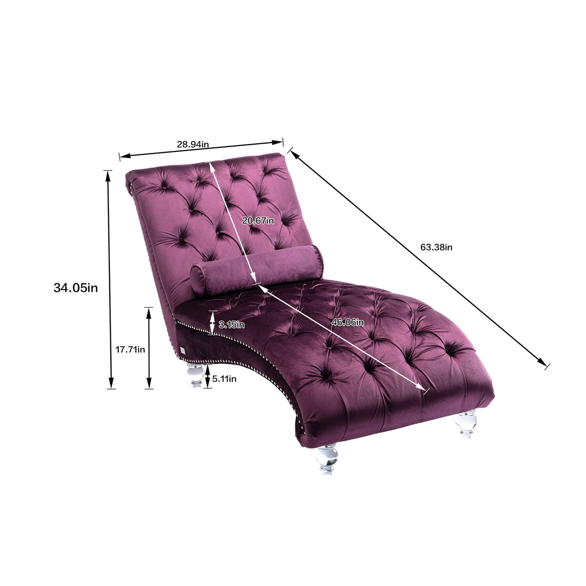 Purple velvet tufted chaise lounge by HouseOfZazla with pillow and caster legs on Tampa Home & Garden Store