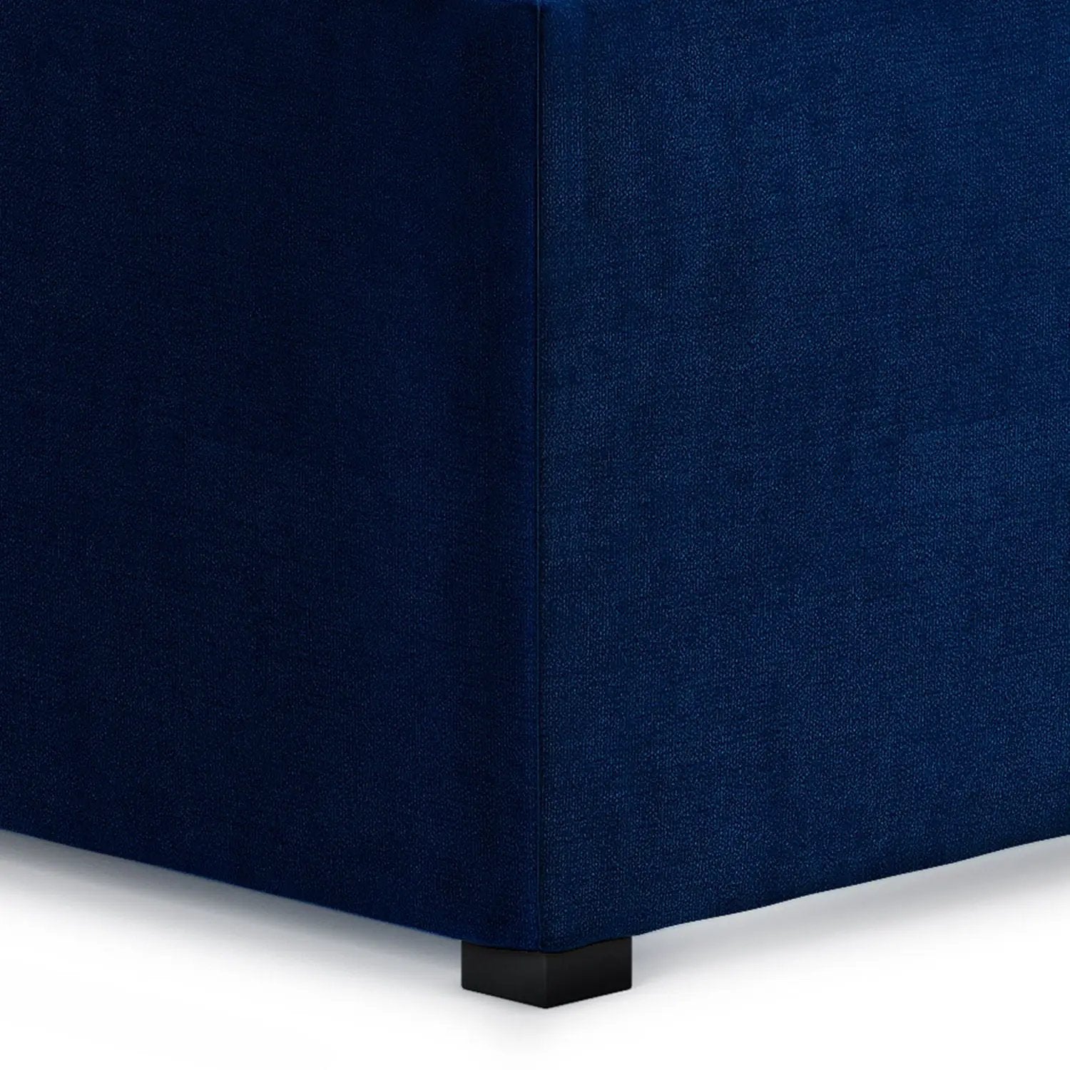 Avalon square storage ottoman in navy velvet with black legs on Tampa Home & Garden Store