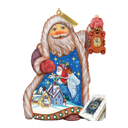 G.DeBrekht Santa goose sculpted hand-painted ornament with clock and winter village scene on Tampa Home & Garden Store