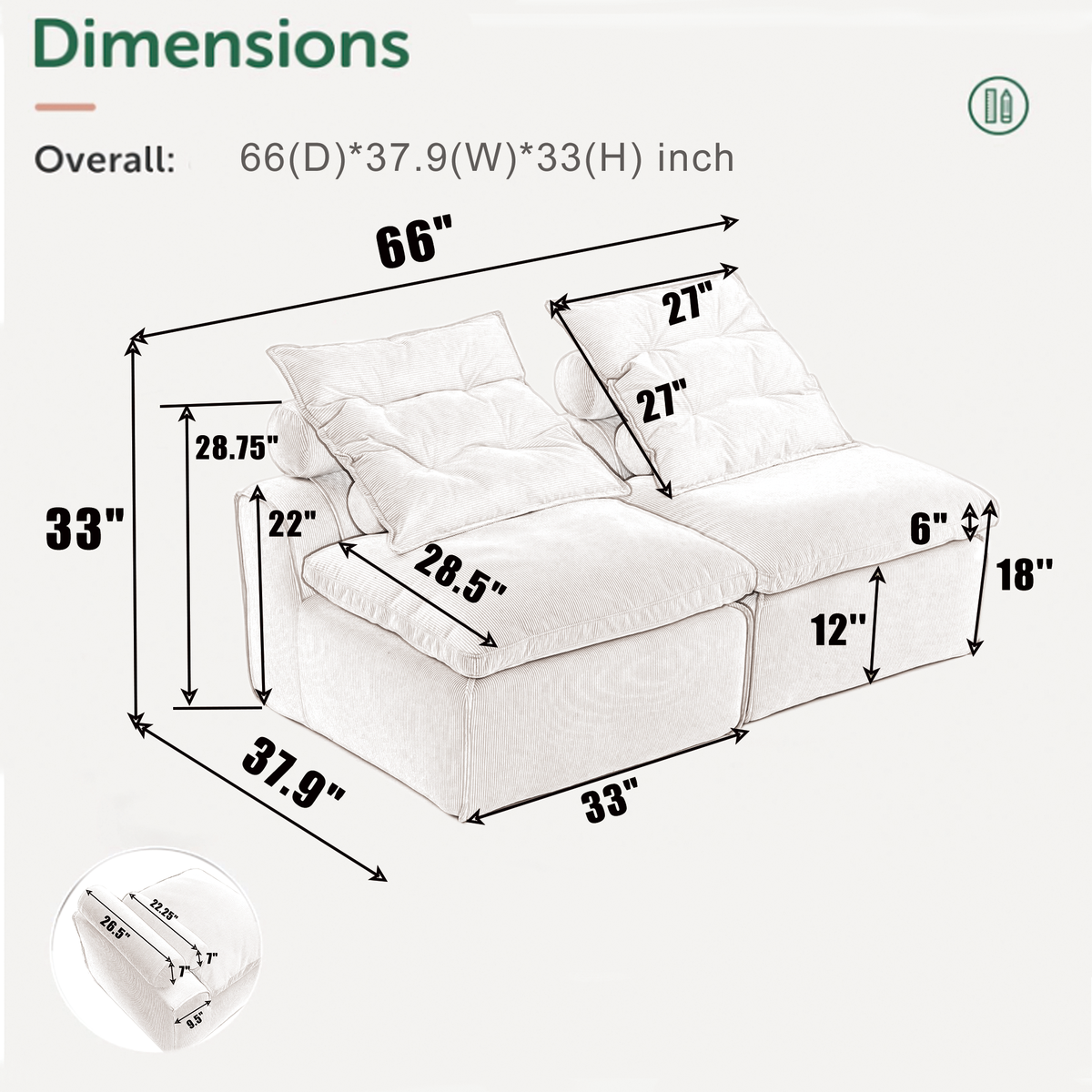 Modular Sofa With Neck and Lumbar Pillows