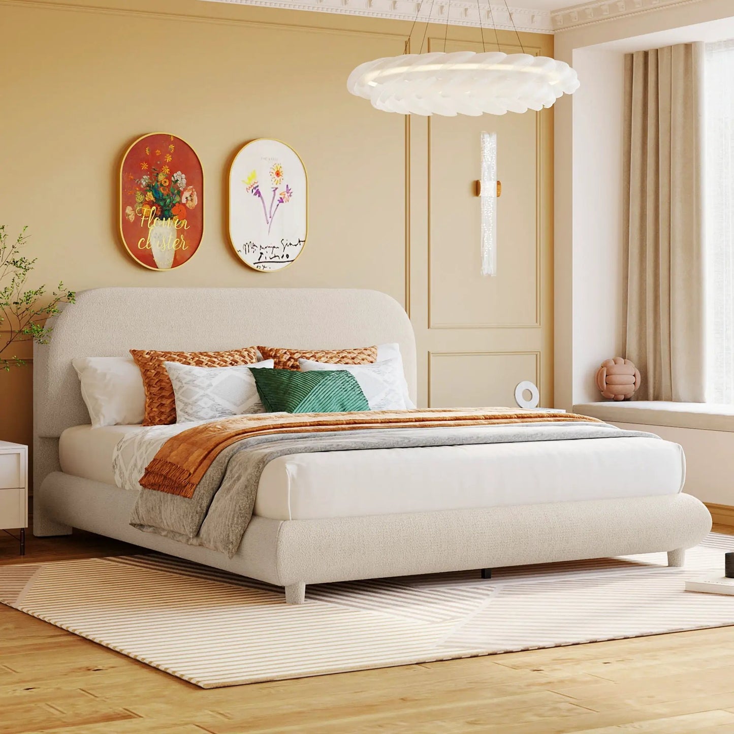Upholstered Platform Bed With Thick Solid Frame