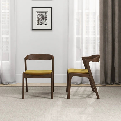 Dakota mid-century dining chairs, set of 2, dark wood frame with yellow cushions on Tampa Home & Garden Store