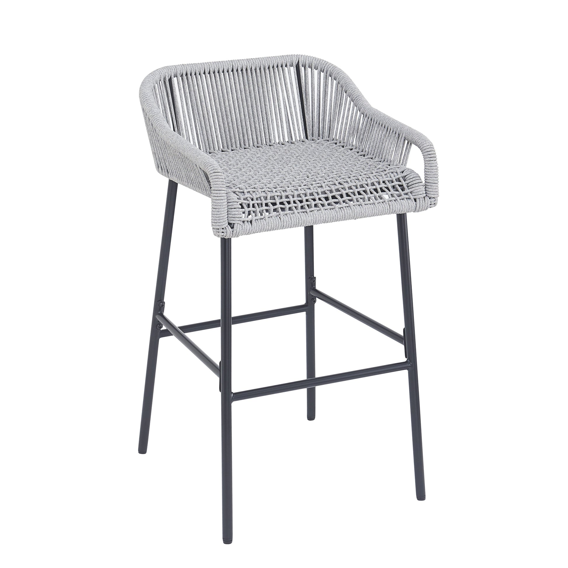 La Push Outdoor Patio Rope Bar Stool gray rope weave seat and back with metal legs on Tampa Home & Garden Store