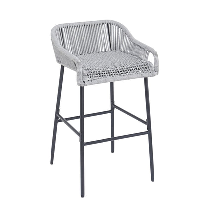 La Push Outdoor Patio Rope Bar Stool gray rope weave seat and back with metal legs on Tampa Home & Garden Store