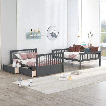 Dual bunk beds with drawers in dark gray, convertible design by Unique Piece Furniture on Tampa Home & Garden Store