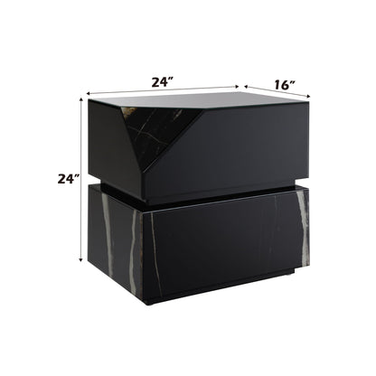 Drisana Mirrored End Table with tempered glass accents in black mirrored finish on Tampa Home & Garden Store