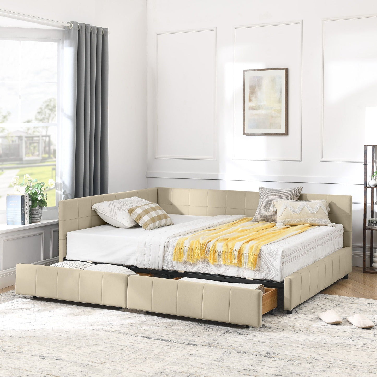 Mid Century Storage Upholstered Tufted Bed Frame