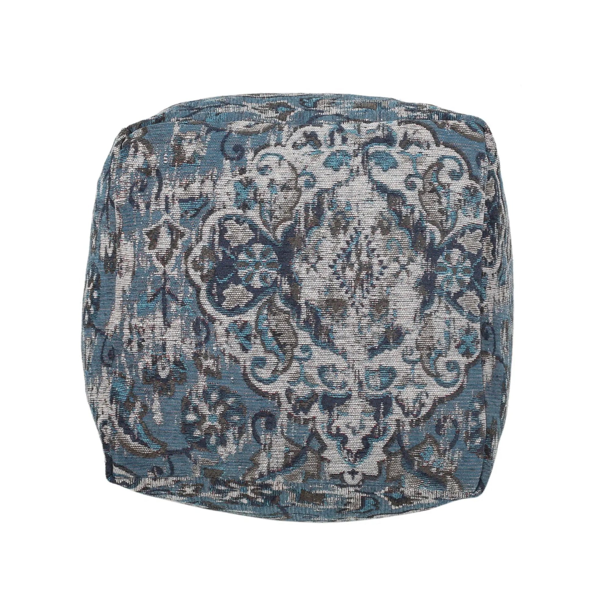 Anita square pouf ottoman blue damask-patterned woven fabric accent seating on Tampa Home & Garden Store