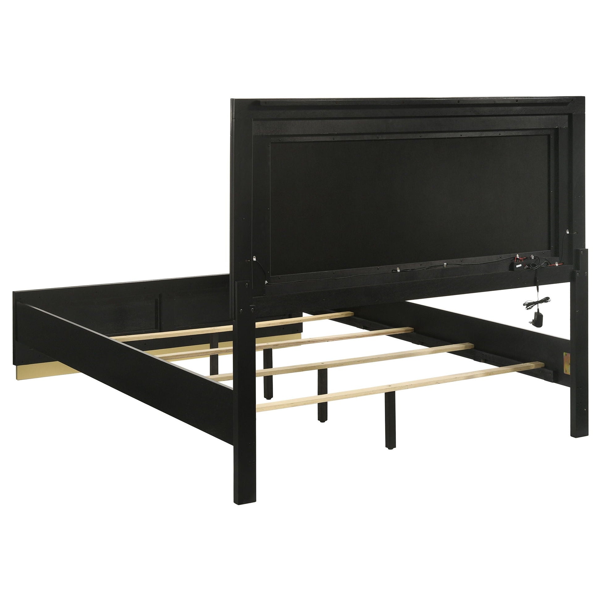 Sophia Panel Bed With LED Headboard, black metal frame with wood slats by HouseOfZazla on Tampa Home & Garden Store
