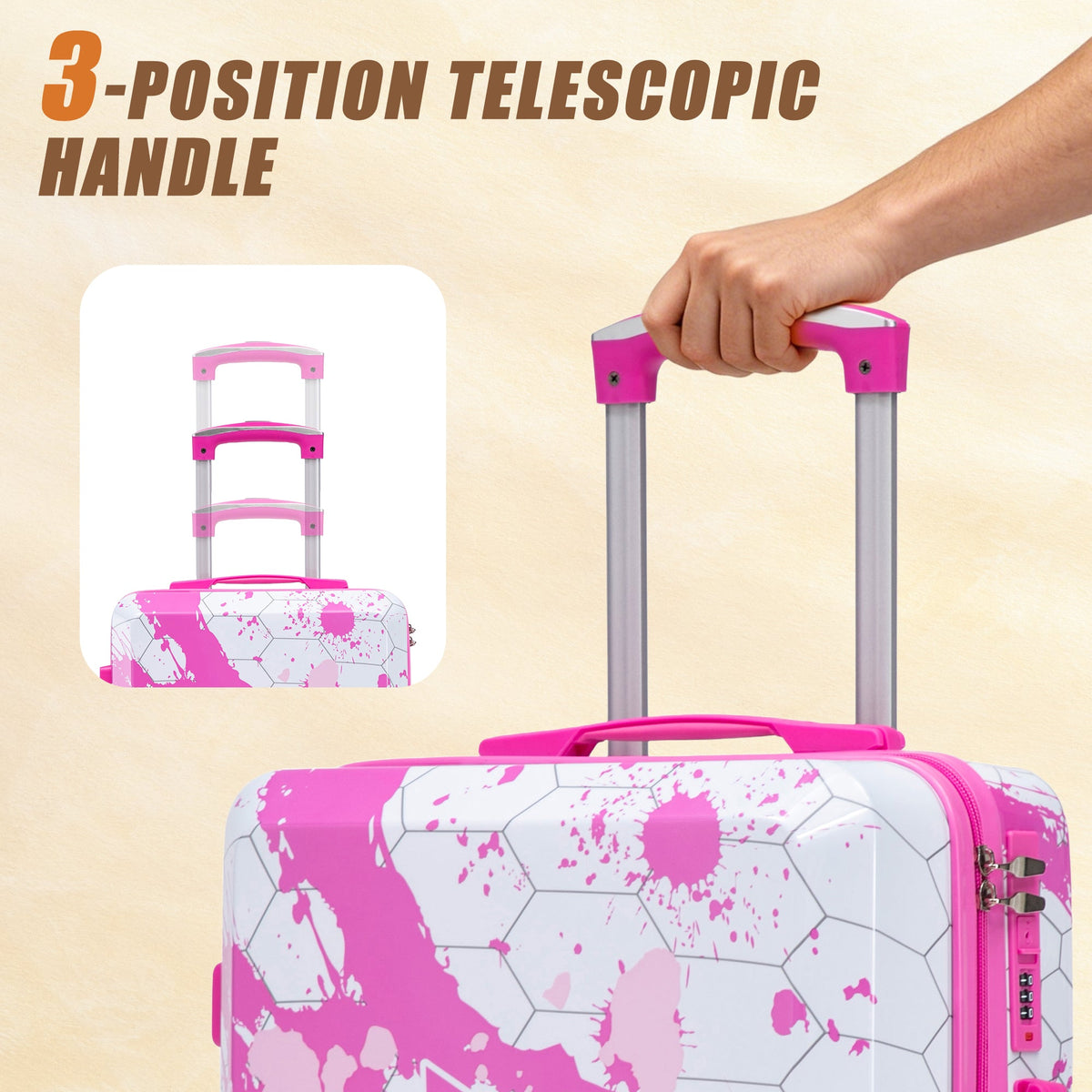 3-Piece Spinner Wheel Luggage Set (20/24/28 in) pink by HouseOfZazla with pink accents on Tampa Home & Garden Store