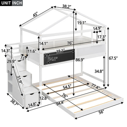 HouseOfZazla House Style bunk bed with white finish and storage staircase board on Tampa Home & Garden Store