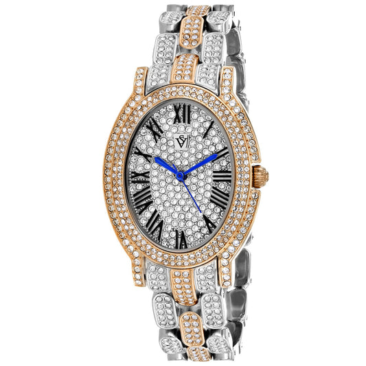 Christian Van Sant Women's Amore watch by Bids.com, two-tone with crystal bezel and blue hands on Tampa Home & Garden Store