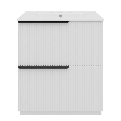 Fluted bathroom vanity with ceramic sink unit, white ribbed cabinet by HouseOfZazla on Tampa Home & Garden Store