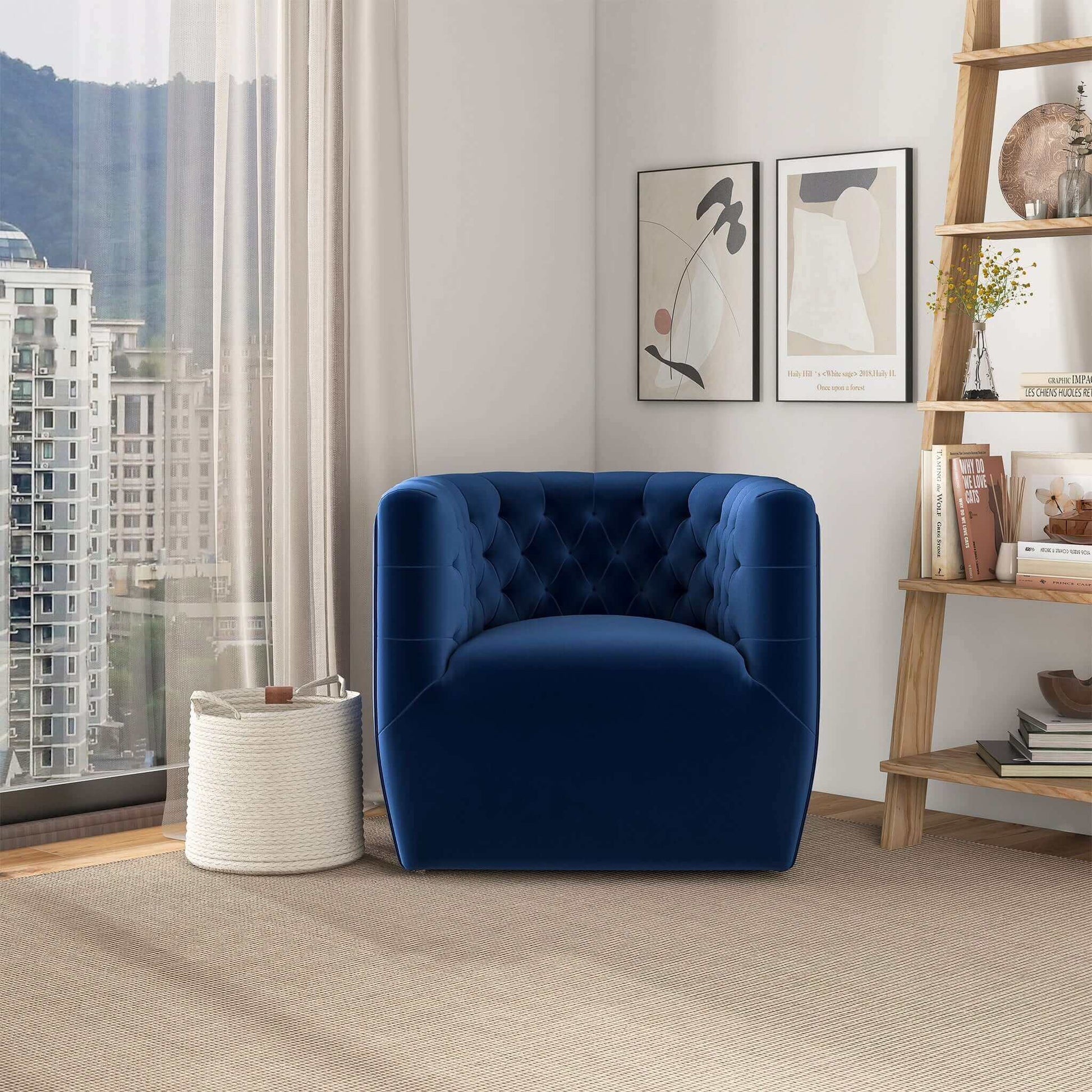Delaney ergonomic swivel chair blue velvet upholstery with tufted back by Unique Piece Furniture on Tampa Home & Garden Store