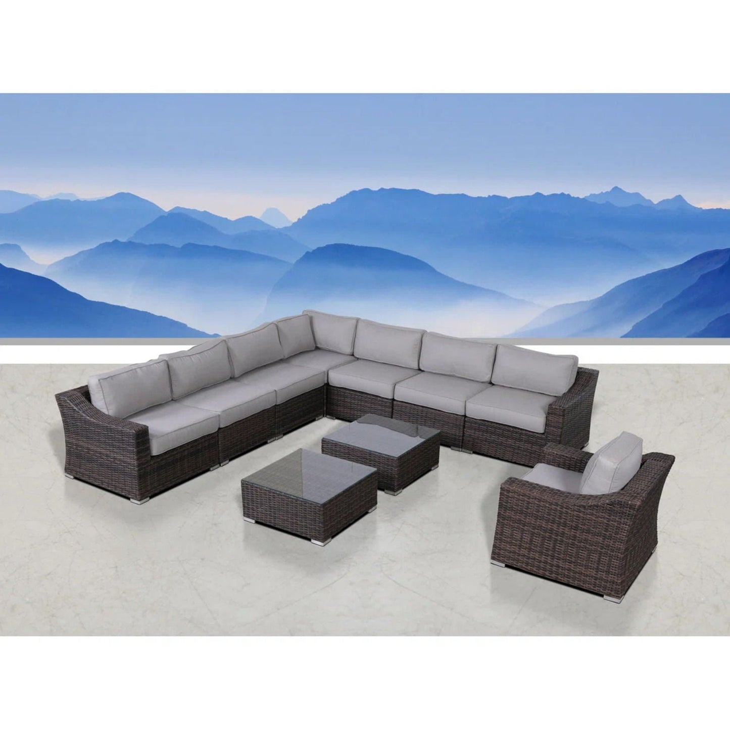 Outdoor Wicker Set With Glass Table And Cushions
