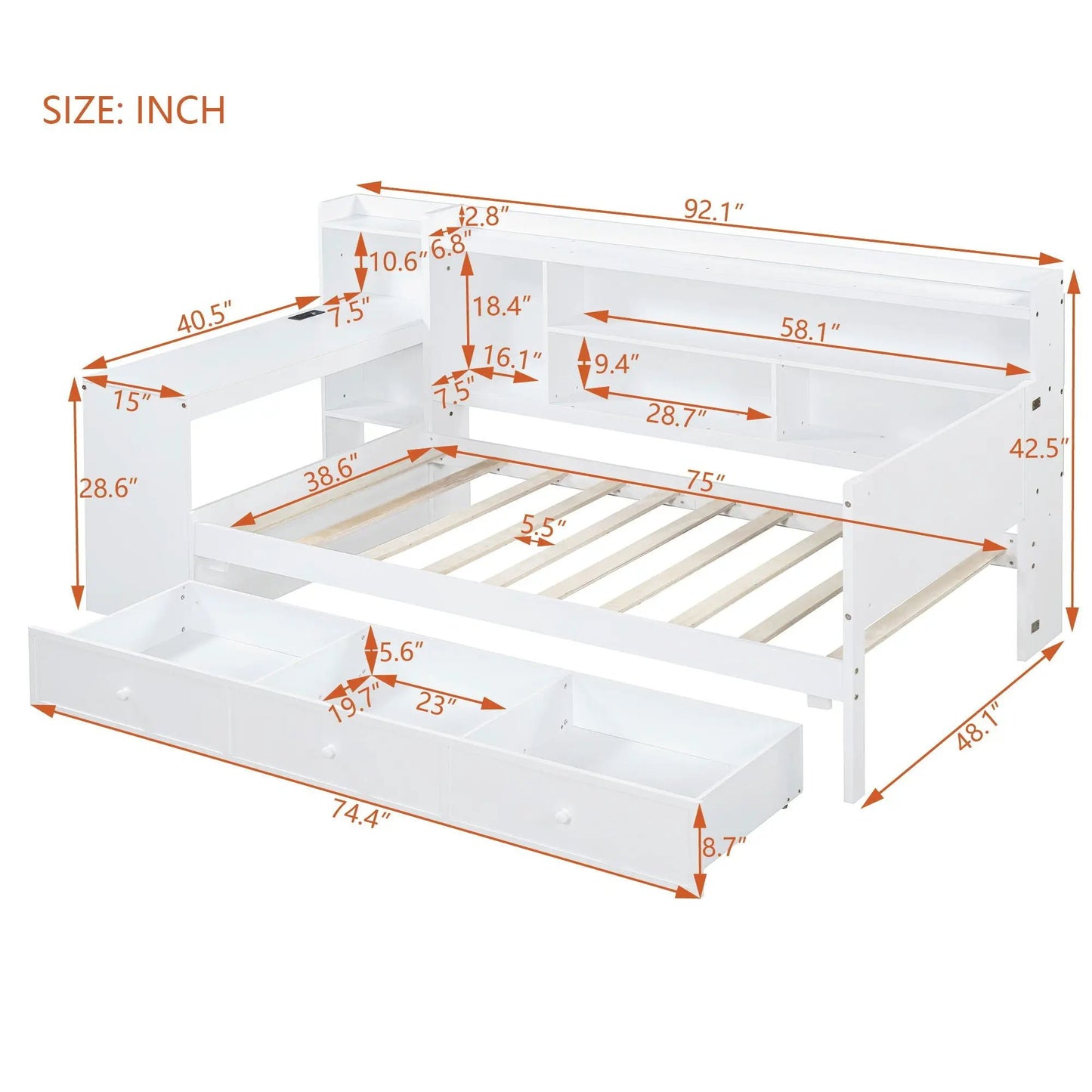 Daybed with 3 drawers, USB ports and desk in white by Unique Piece Furniture on Tampa Home & Garden Store