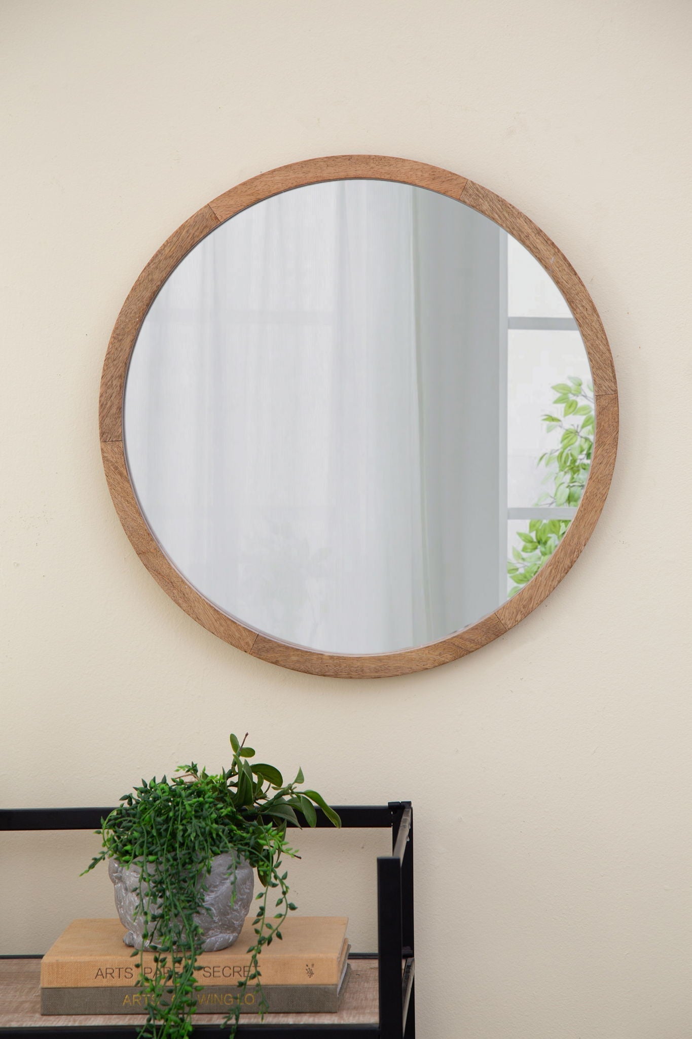 Circle wall mirror with natural wooden frame by HouseOfZazla, round style on Tampa Home & Garden Store