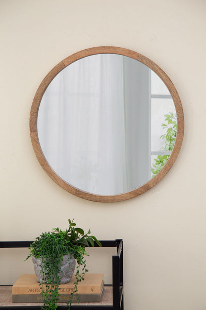 Circle wall mirror with natural wooden frame by HouseOfZazla, round style on Tampa Home & Garden Store