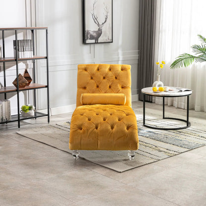 Indoor Chaise Lounge With Button Tufted Pillow