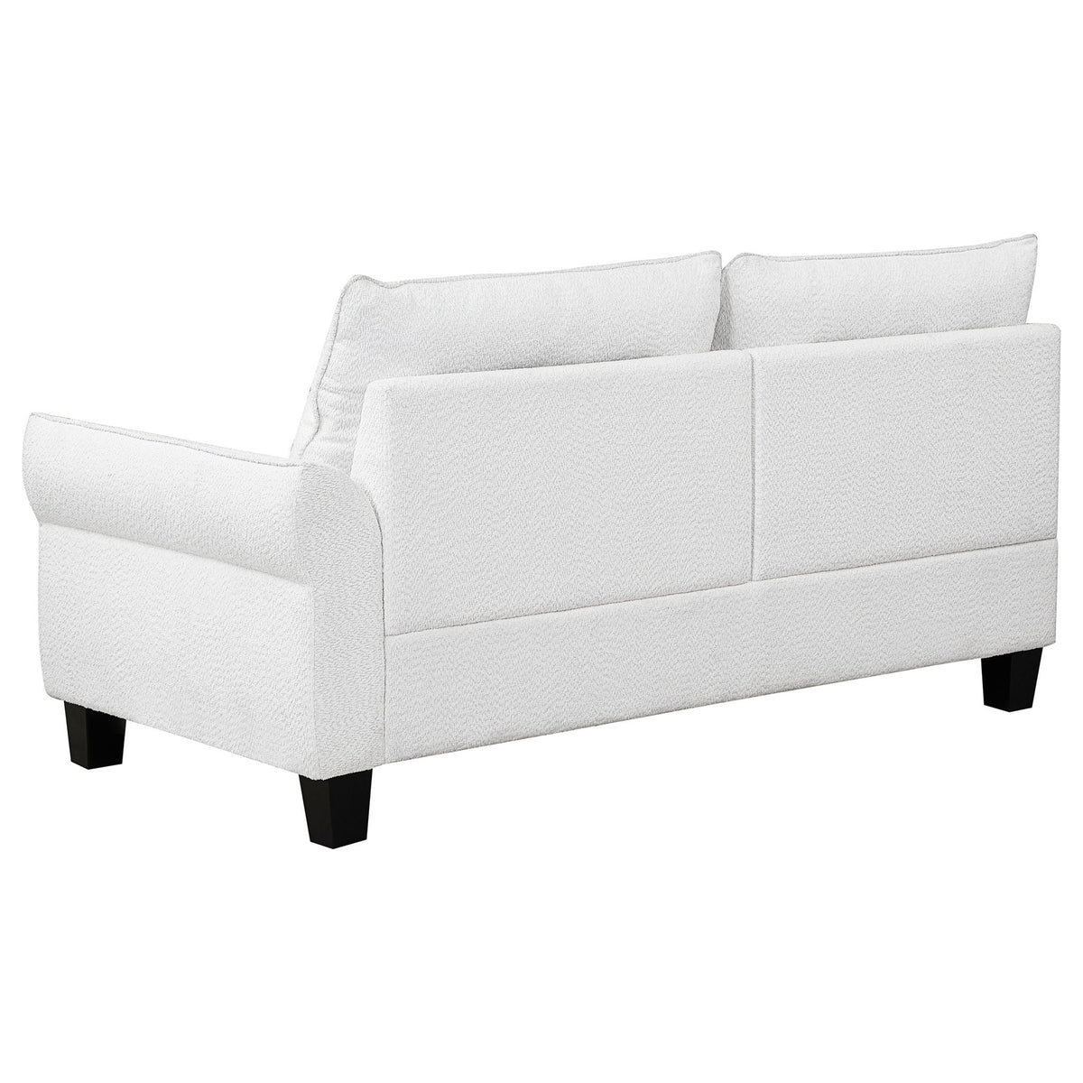 Granholm Upholstered Curved Arm Sectional Sofa in white fabric with dark wood legs on Tampa Home & Garden Store