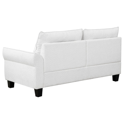 Granholm Upholstered Curved Arm Sectional Sofa in white fabric with dark wood legs on Tampa Home & Garden Store