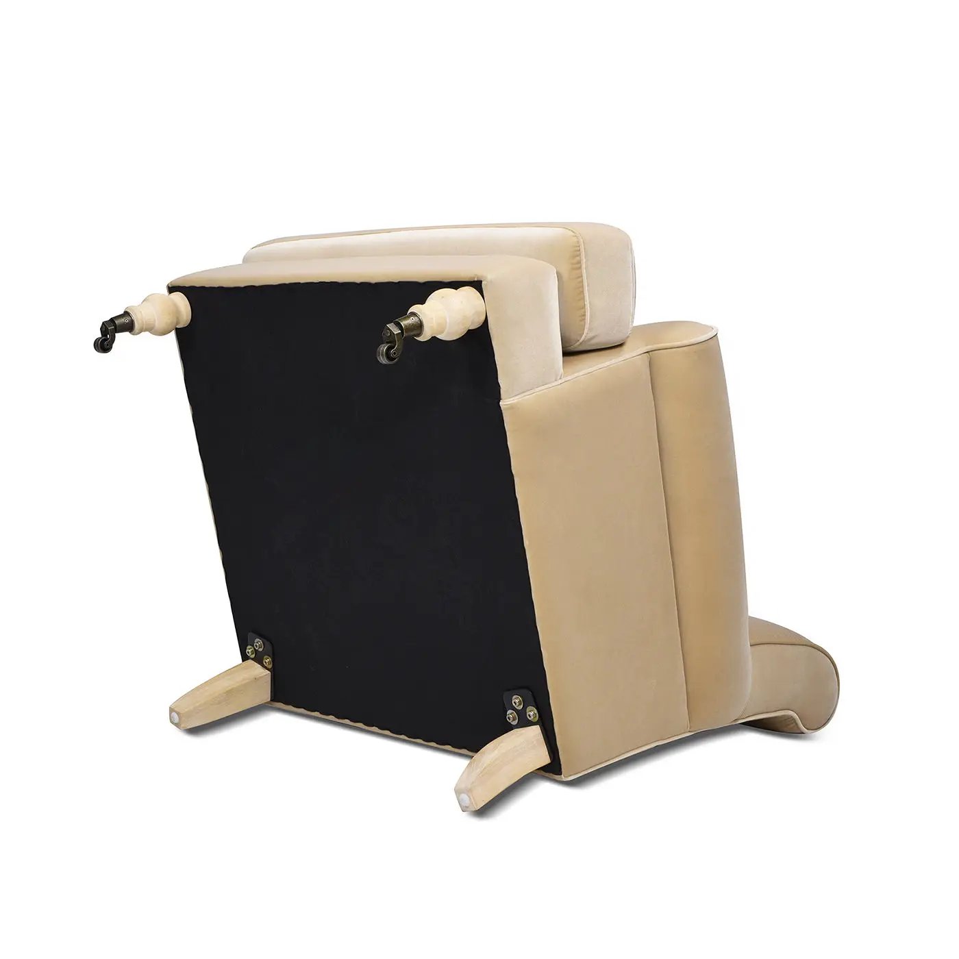 Alana Lawson Accent Arm Chair with casters, beige upholstery and light wood legs Unique Piece on Tampa Home & Garden Store
