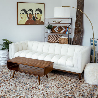 Alice mid-century modern coffee table with slatted warm wood top and tapered legs on Tampa Home & Garden Store