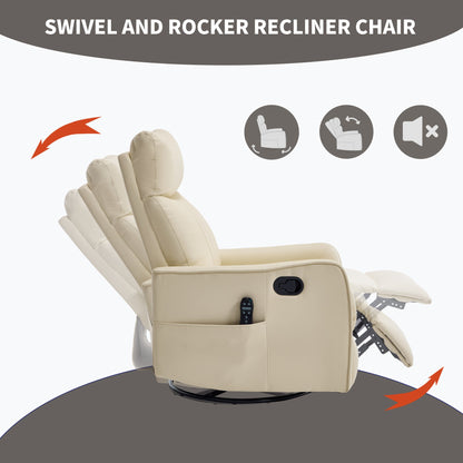 Beige heat massage manual recliner chair with rocker and swivel by HouseOfZazla remote pocket on Tampa Home & Garden Store