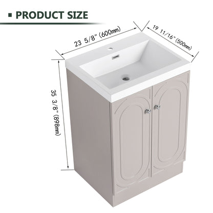 Freestanding vanity with resin sink by HouseOfZazla; light gray cabinet with two paneled doors on Tampa Home & Garden Store