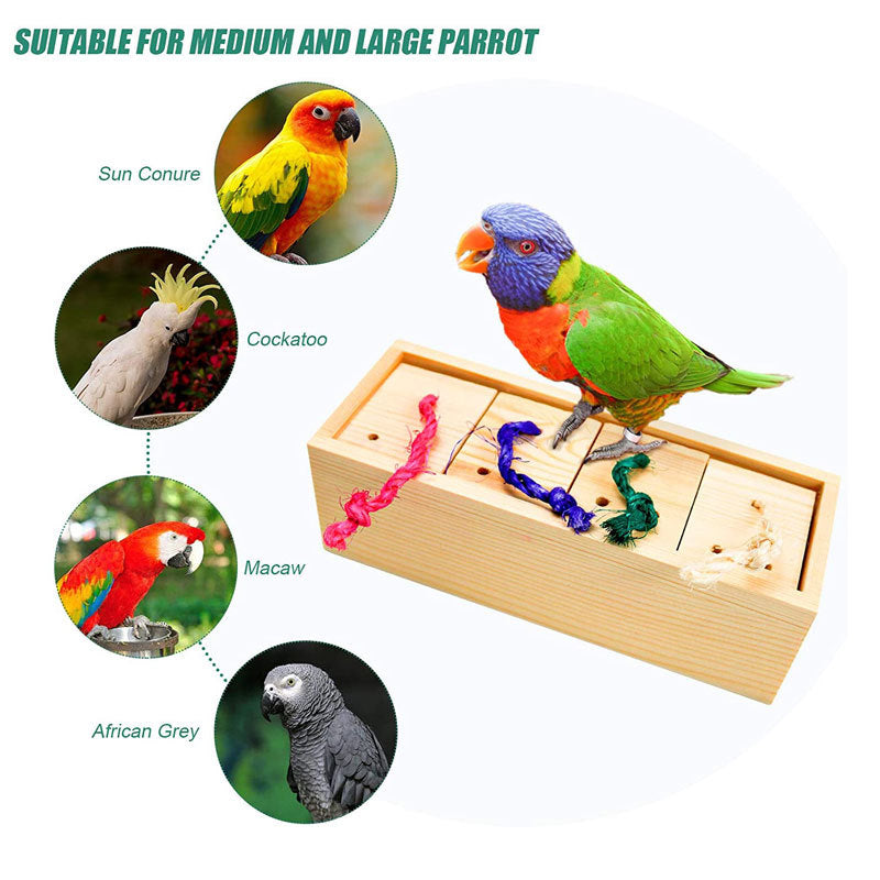 Sell My Stuff Parrot puzzle toy in a box with colorful ropes for medium to large parrots on Tampa Home & Garden Store