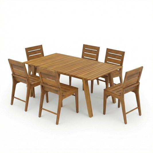 Acacia Wood Outdoor Dining Table and Six Chairs