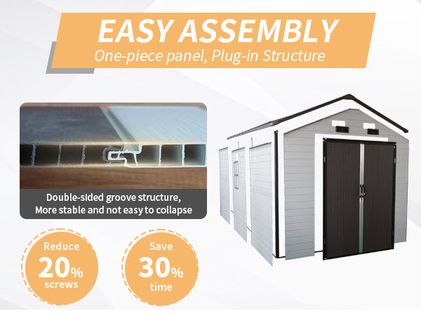 8x14 Ft Outdoor Resin Storage Shed with Windows by HouseOfZazla, gray panels and dark doors on Tampa Home & Garden Store